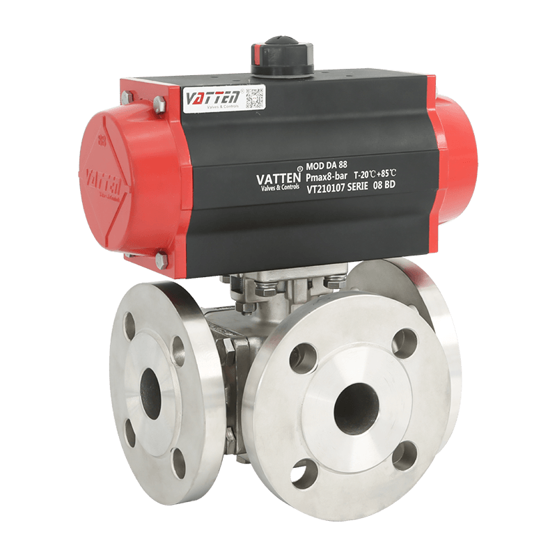 Pneumatisk treveis kuleventil